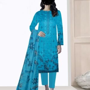 3pc Organza Dupatta Ladies Suit in Turquoise color.